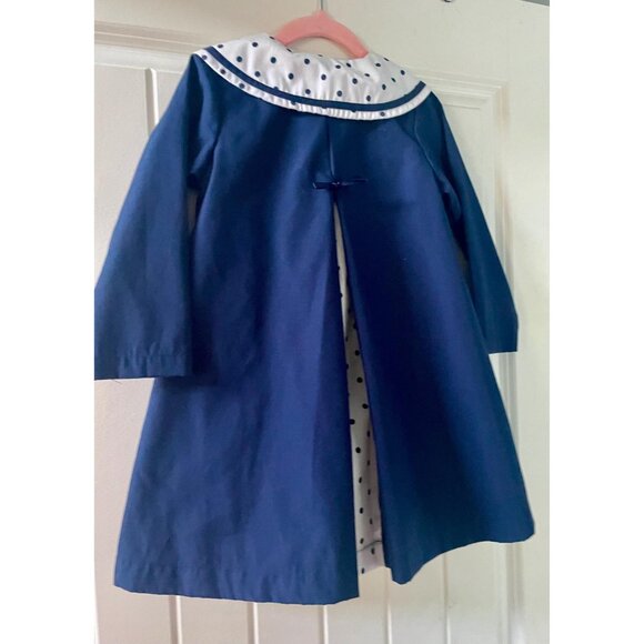 Vintage 3T Polka Dot Dress with Matching Coat: Navy Blue Cotton Blend - Picture 6 of 9